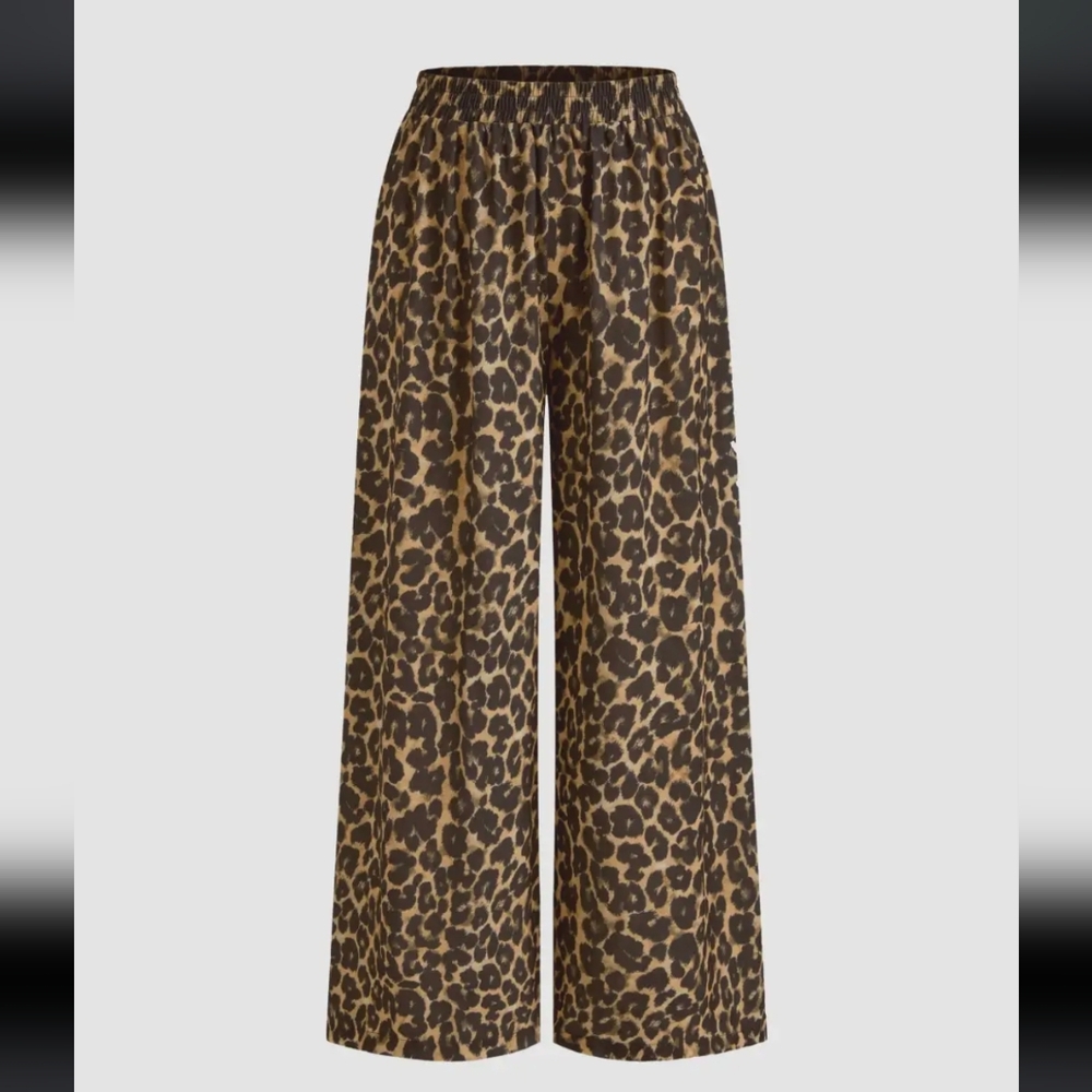 Cider Leopard Pull-on Wide-Leg Pants Nwt Size Small Brown & Black